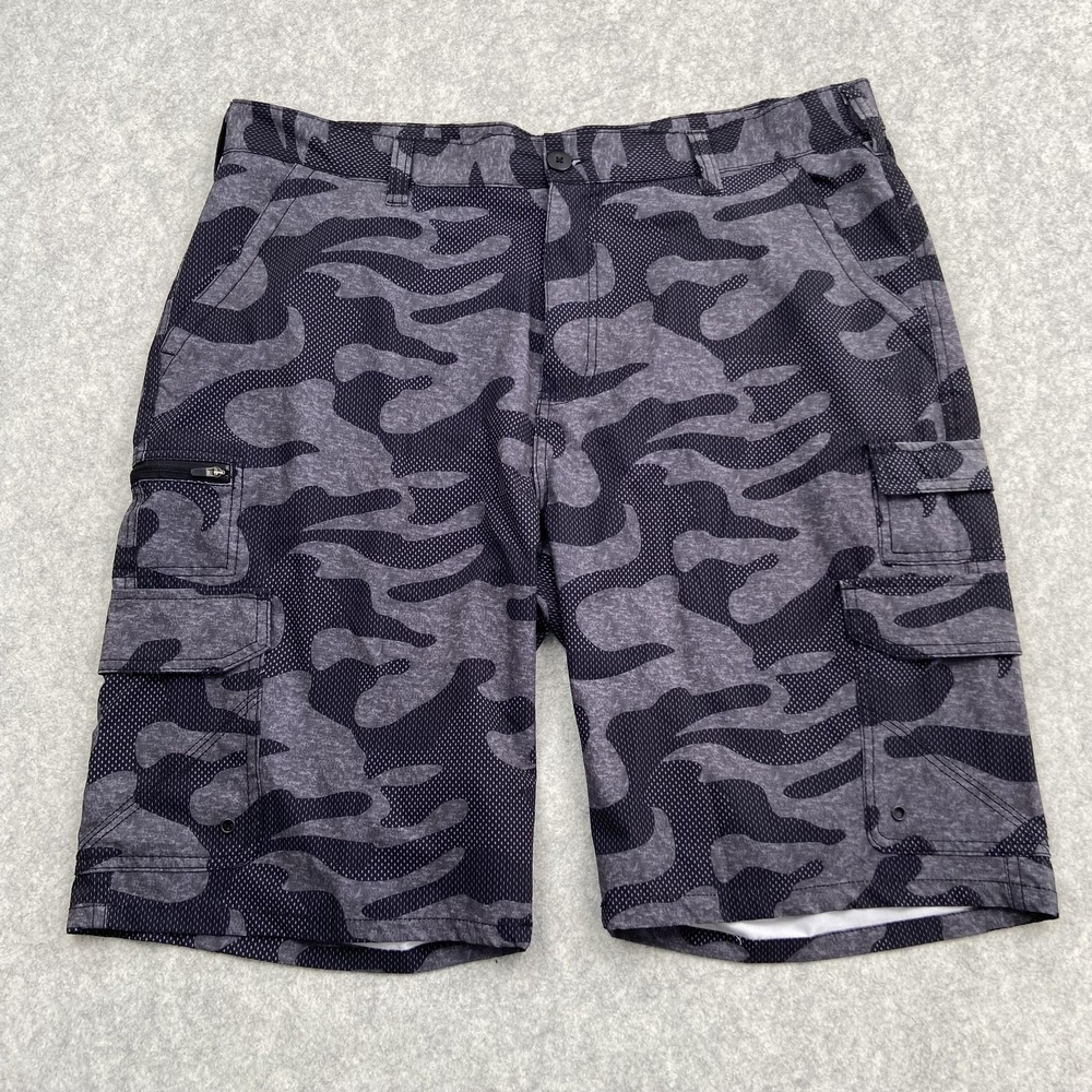 Iron Co Cargo Shorts Mens 38 (40x10) Gray Camo Stretch Outdoor Hiking Casual